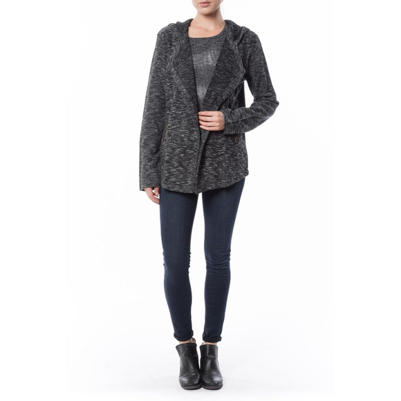 BB Dakota Demi Hoodie Jacket Open Cardigan Black Marled Pockets Womens Sz XS - Picture 2 of 11